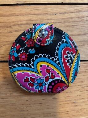Vera Bradley Black Paisley Round Mirror with Pink and Turquoise Accents